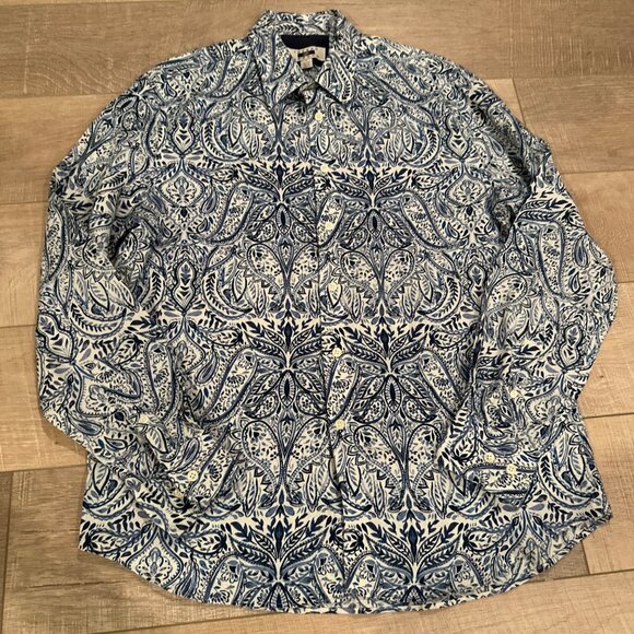 JOSEPH ABBOUD MENS LARGE BUTTON LONG SLEEVE LINEN SHIRT BLUE AND WHITE - Picture 1 of 7
